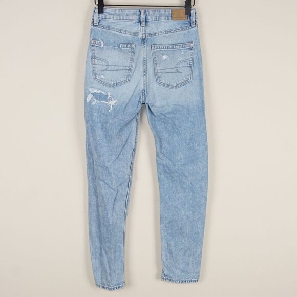 American Eagle Mom Straight Slashed Sky Light Wash Blue Jeans 000 Regular - Picture 3 of 12